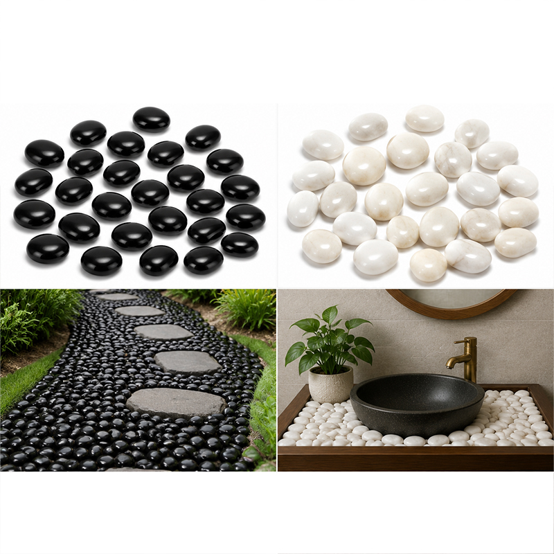 Aquarium Fish Farm - Wit & Zwart Gepolijste Rivierstenen 200g-400g,