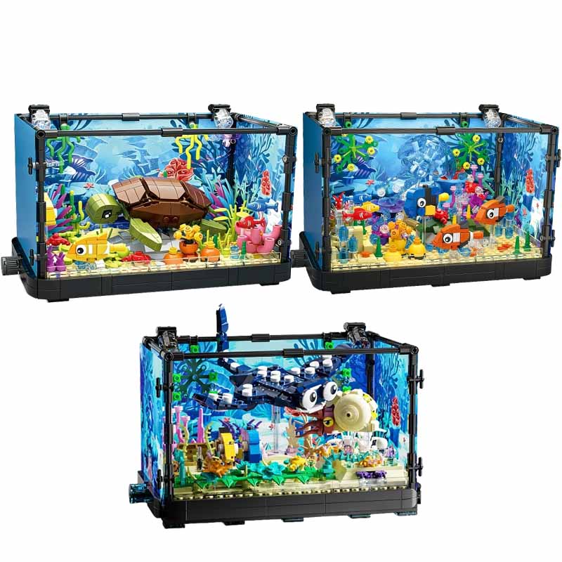 Aquarium Fish Farm - Aquarium bouwsteenset met licht, aquarium, zeeschildpad,