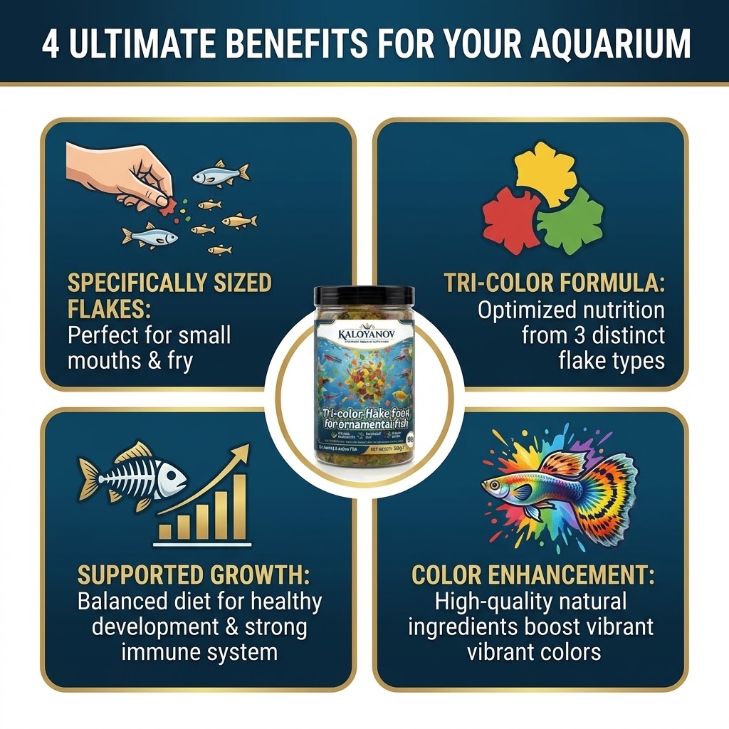 Driekleurige aquariumvisvoerfl - Aquarium Fish Medicine recensie en prijs